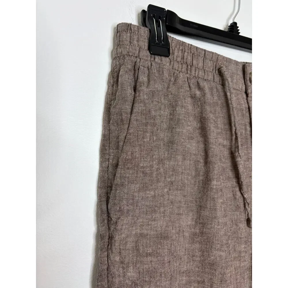H&M Linen Blend Straight Leg Drawstring Pants Women's Sz S Brown Chambray
